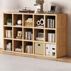 Libreria moderna orizzontale in legno a 8 cubi, finitura naturale