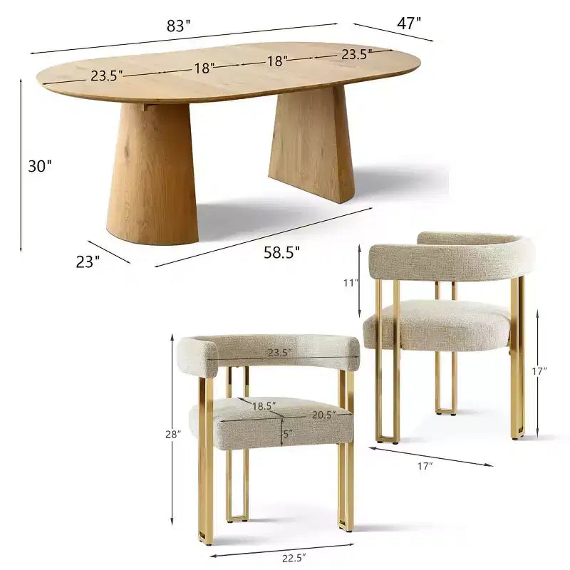 Set tavolo da pranzo allungabile ovale 3-in-1 con 6 sedie imbottite in ciniglia con gambe in metallo dorato, mobili da pranzo versatili - Panipeachy