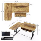Bureau assis-debout en forme de L EUREKA ERGONOMIC 60x23 avec accessoires