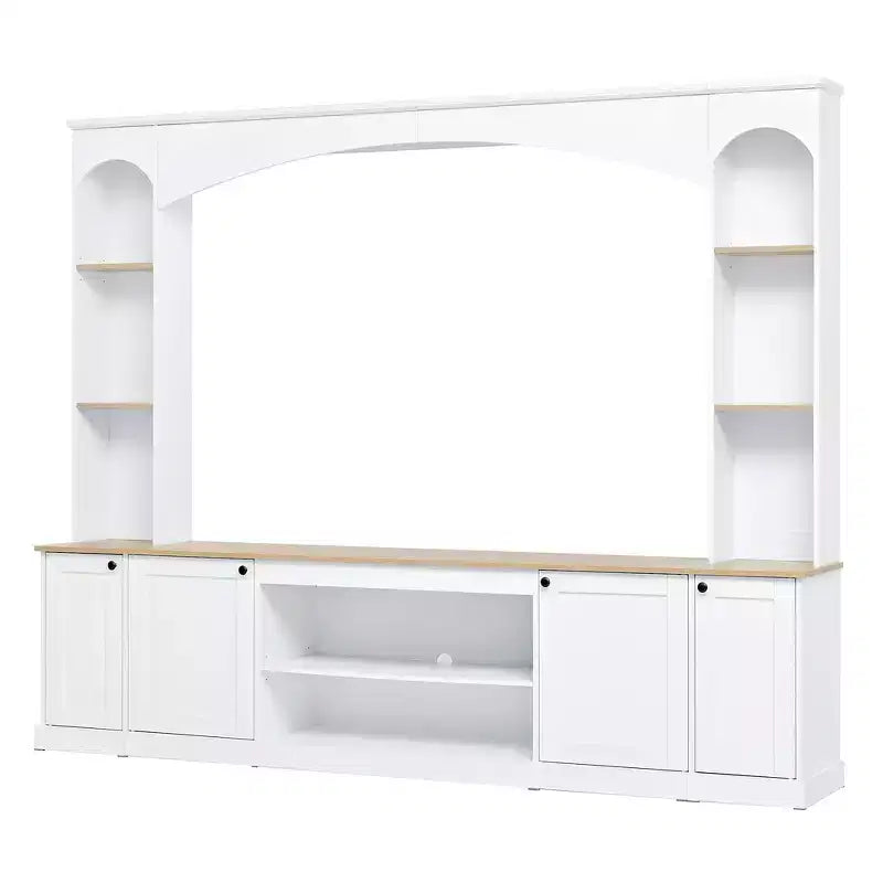 Mobile TV Whisen 91, Centro Intrattenimento ad Arco, Unità a Parete in Stile Rustico con Libreria, Effetto Legno per TV fino a 70 Pollici