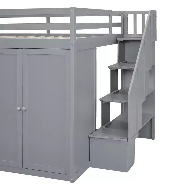 Lit mezzanine pleine taille Teddy Fleece avec étagère de rangement et tiroirs, lit mezzanine haut en bois avec bureau polyvalent pour chambre à coucher