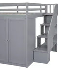 Lit mezzanine pleine taille Teddy Fleece avec étagère de rangement et tiroirs, lit mezzanine haut en bois avec bureau polyvalent pour chambre à coucher