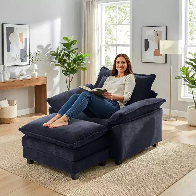 Fauteuil d'appoint surdimensionné en chenille EHMKNP avec pouf