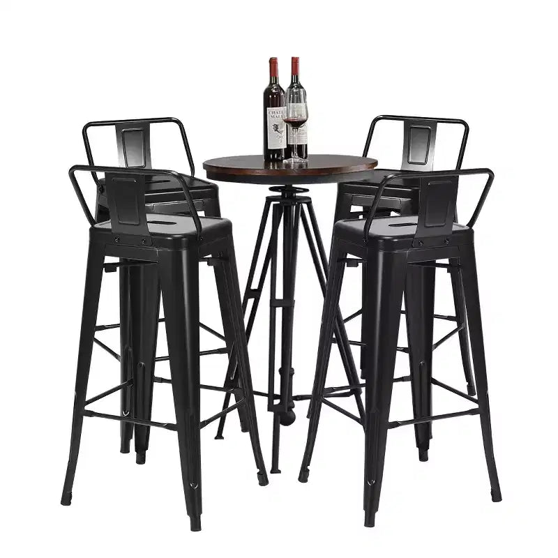 Costway Set di 4 Sgabelli da Bar in Metallo 76 cm, Altezza Bar, Industriali con Schienale Basso in Acciaio