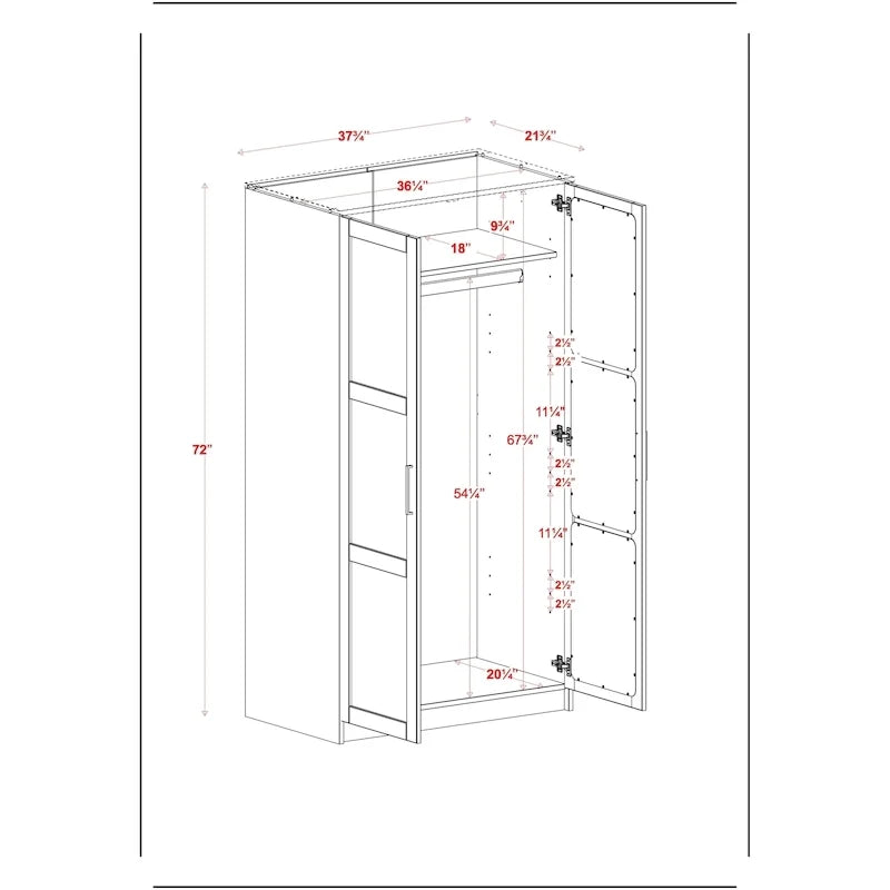 Armoire urbaine à 2 portes 100 % en bois massif avec portes pleines et portes miroir