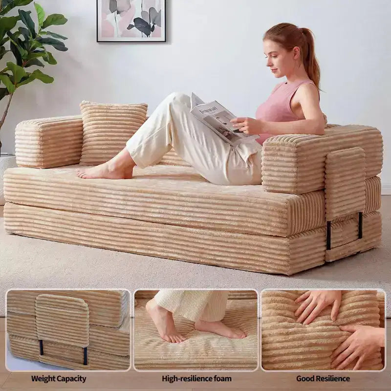 80,7 Divano letto trasformabile 5 in 1 – Velluto a coste, 544 kg, Nessun assemblaggio