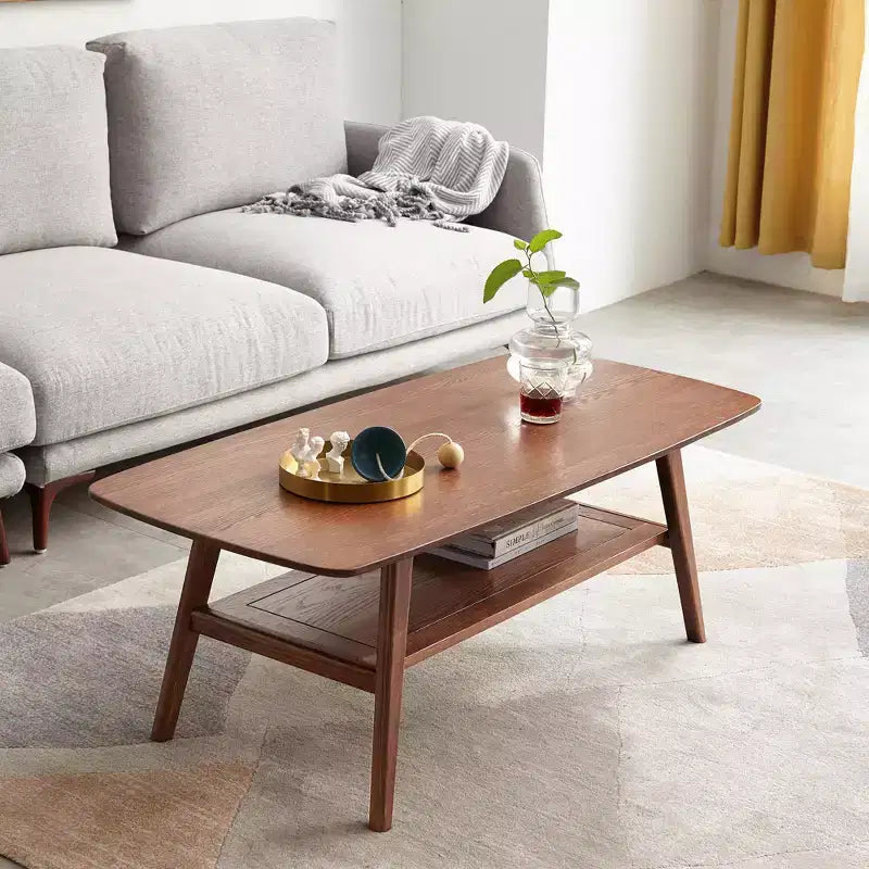 Tavolino rettangolare moderno GDFStudio Wright in legno massello di rovere con ripiano portaoggetti