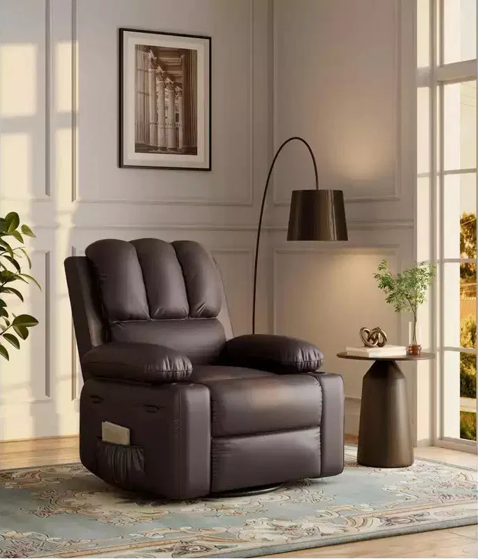 27 Poltrona reclinabile manuale in pelle oversize con portabicchieri e tasche laterali, 180 kg