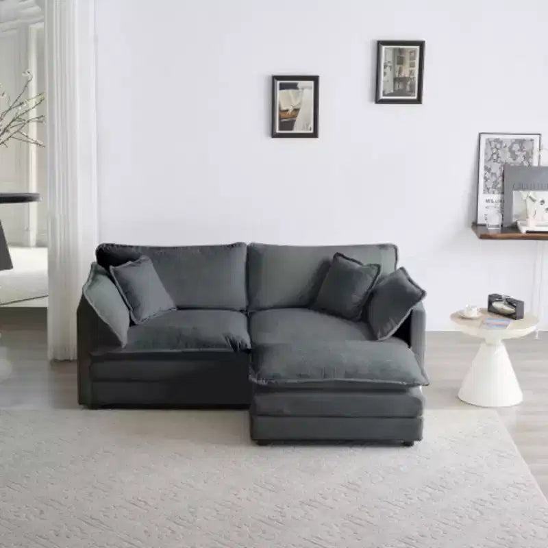 Causeuse en chenille avec pouf et repose-pieds : Idéal pour les petits espaces