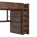 Lit mezzanine Whisen Wooden Queen avec armoire et bureau, tête de lit intégrée avec rangement