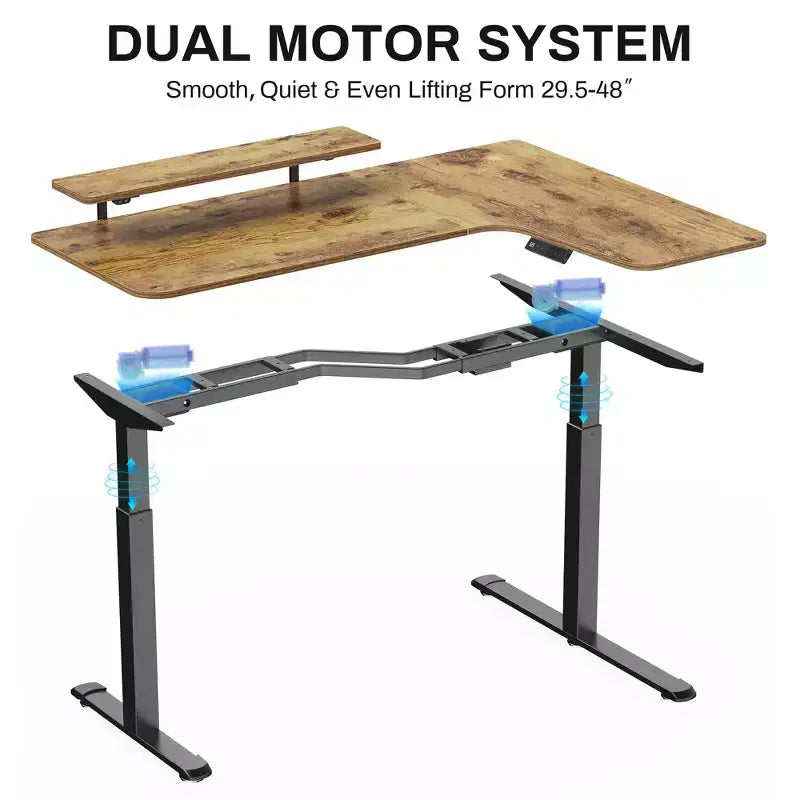 Bureau assis-debout en forme de L EUREKA ERGONOMIC 60x23 avec accessoires