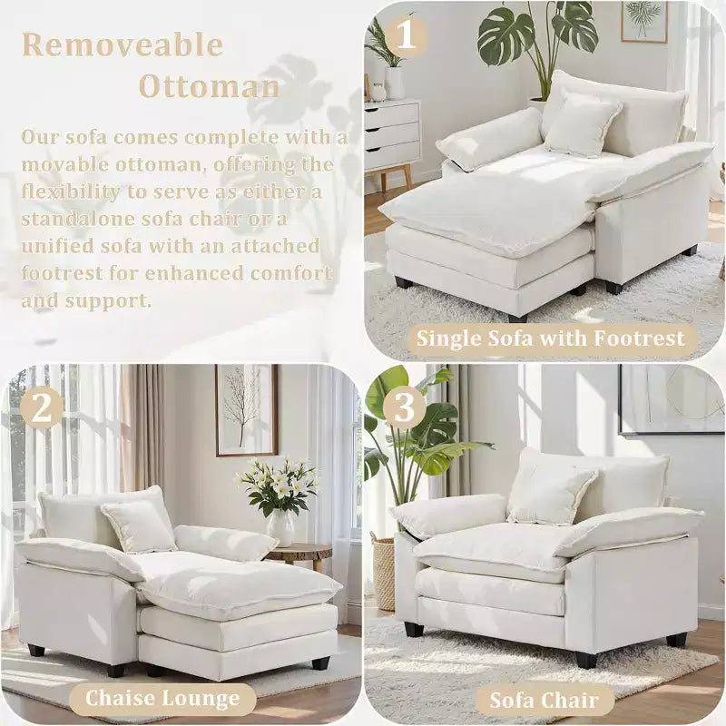 Fauteuil d'appoint surdimensionné en chenille EHMKNP avec pouf