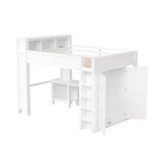 Lit mezzanine Whisen Wooden Queen avec armoire et bureau, tête de lit intégrée avec rangement