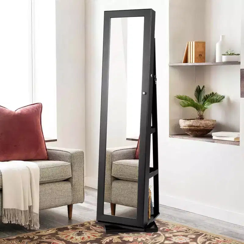 Costway Armoire à bijoux rotative à 360° 2-en-1 Organiseur miroir verrouillable Blanc/Noir/Marron foncé/Gris/Bleu/Rose/Violet/Gris foncé