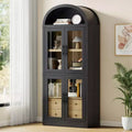Libreria alta ad arco GustoWave 71.4 con 4 ante e 2 cassetti, armadietto espositivo profondo 15.8 con ripiani, scaffale in legno