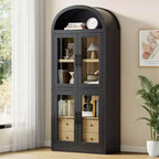 Libreria alta ad arco GustoWave 71.4 con 4 ante e 2 cassetti, armadietto espositivo profondo 15.8 con ripiani, scaffale in legno