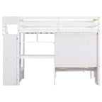Lit superposé double en bois avec bureau et escalier, lit mezzanine double en L avec rangements et étagères