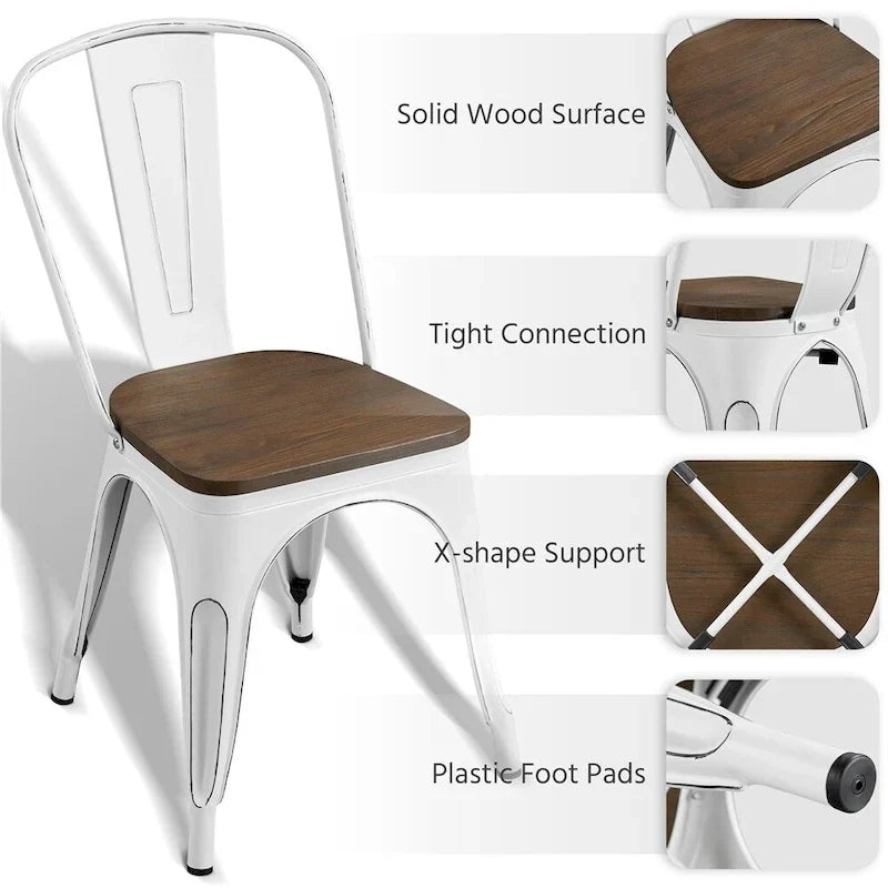 Yaheetech Set di 4 Sedie da Pranzo in Metallo con Sedie Impilabili in Legno