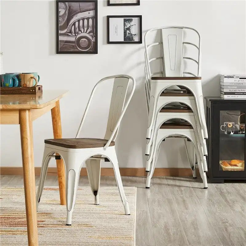 Yaheetech Set di 4 Sedie da Pranzo in Metallo con Sedie Impilabili in Legno