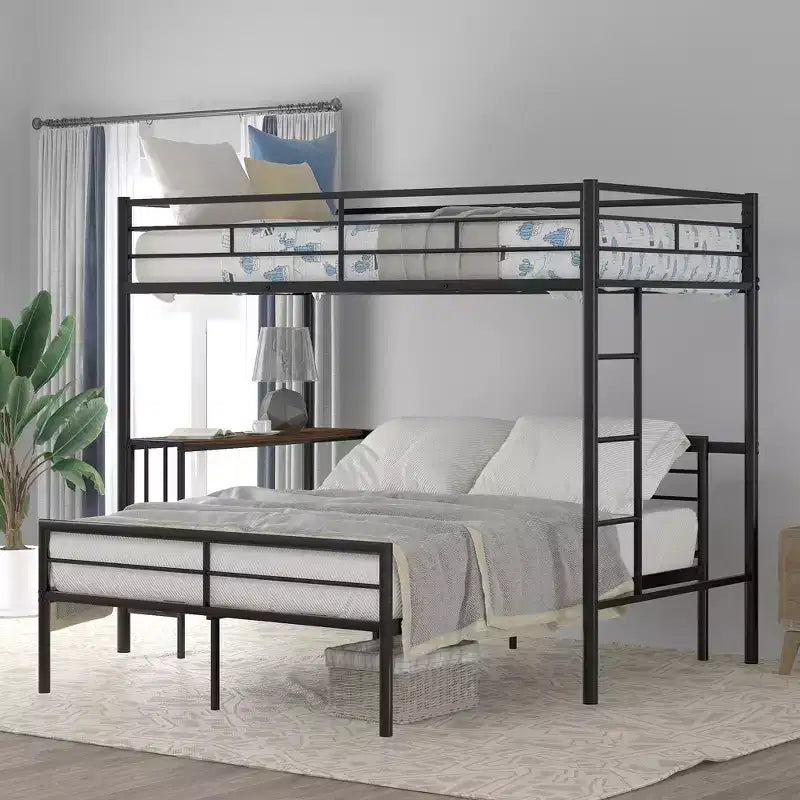 Lit superposé en métal une place sur deux places avec bureau, lit mezzanine une place avec lit inférieur double séparé pour enfants