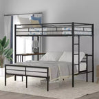 Lit superposé en métal une place sur deux places avec bureau, lit mezzanine une place avec lit inférieur double séparé pour enfants