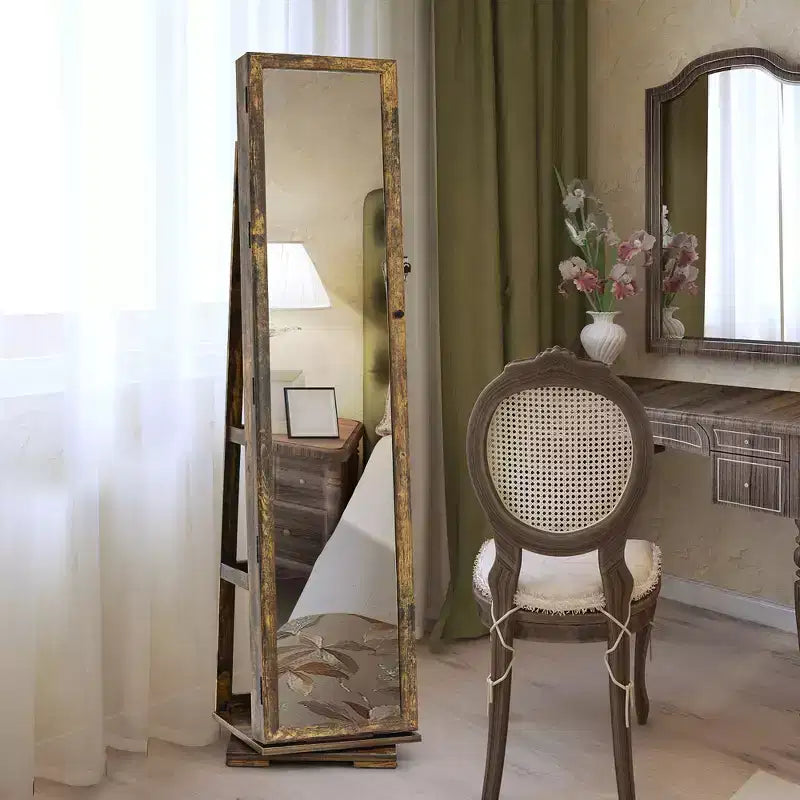 Costway Armoire à bijoux rotative à 360° 2-en-1 Organiseur miroir verrouillable Blanc/Noir/Marron foncé/Gris/Bleu/Rose/Violet/Gris foncé