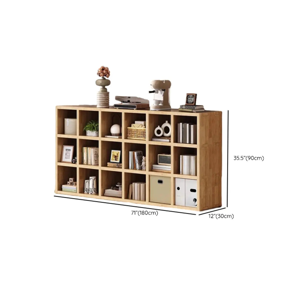 Libreria moderna orizzontale in legno a 8 cubi, finitura naturale