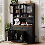 Dispensa da cucina alta 71 pollici con stazione di ricarica, armadio dispensa alto con supporto per microonde, credenza da cucina rustica con cassetti