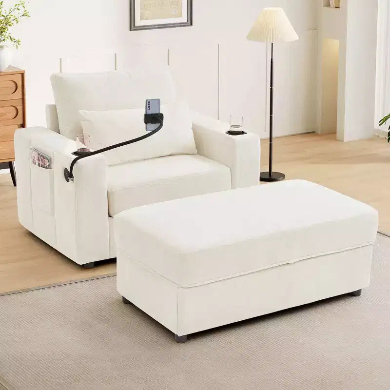 Chaise longue convertible avec pouf de rangement mobile, assise profonde