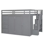 Lit mezzanine pleine taille Teddy Fleece avec étagère de rangement et tiroirs, lit mezzanine haut en bois avec bureau polyvalent pour chambre à coucher