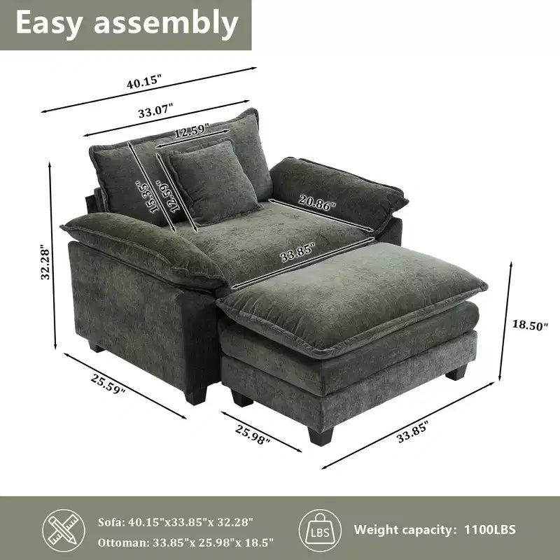Fauteuil d'appoint surdimensionné en chenille EHMKNP avec pouf