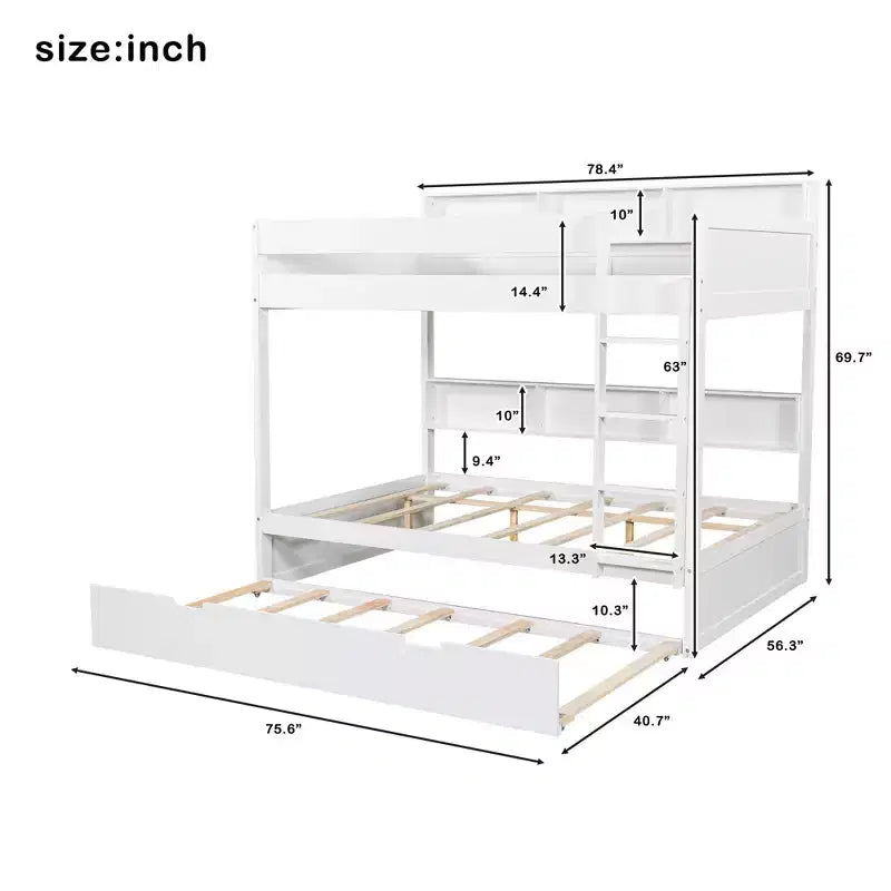 Luxystar Letto a castello moderno completo su completo con ripiani e letto estraibile