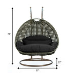 LeisureMod Sedia a Uovo Sospesa per 2 Persone con Supporto - Dondolo Pensile per Esterni/Interni in Rattan Intrecciato con Cuscini