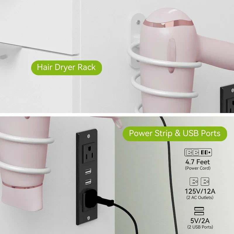 Moasis 46 Mobile con specchio illuminato, presa integrata e porta asciugacapelli - 55,8 A x 46 L x 11,7 P