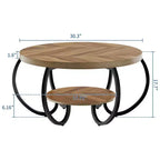 Tavolino Industriale Rotondo da 30 Pollici a 2 Livelli con Piedini Regolabili Ripiano Effetto Legno Design Fiamma Facile da Montare Soggiorno