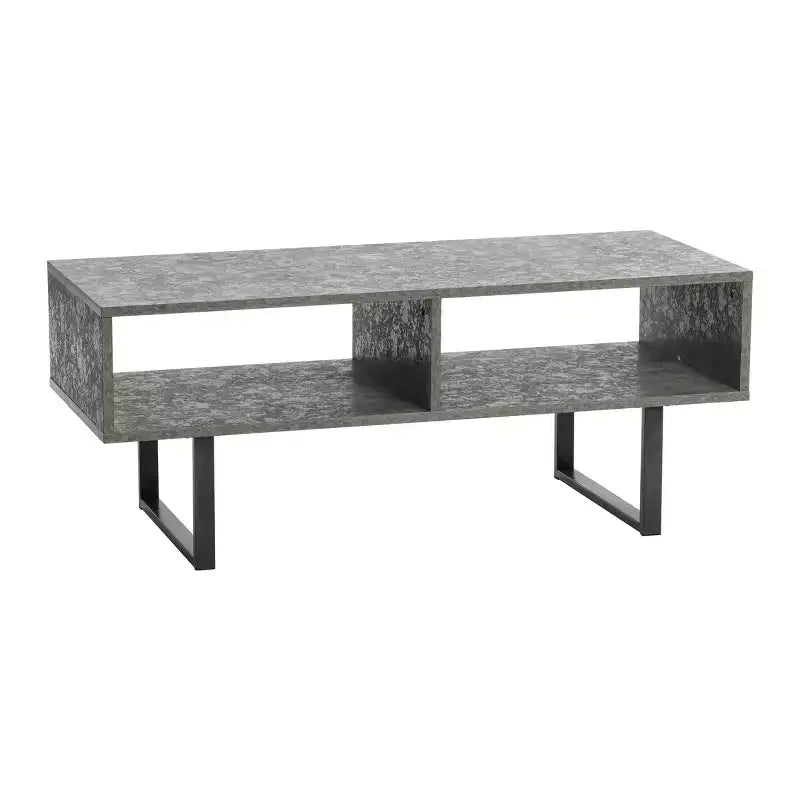 Jamestown TV Stand Coffee Table with Rectangular Storage Compartments Rustic Slate Concrete and Black Metal