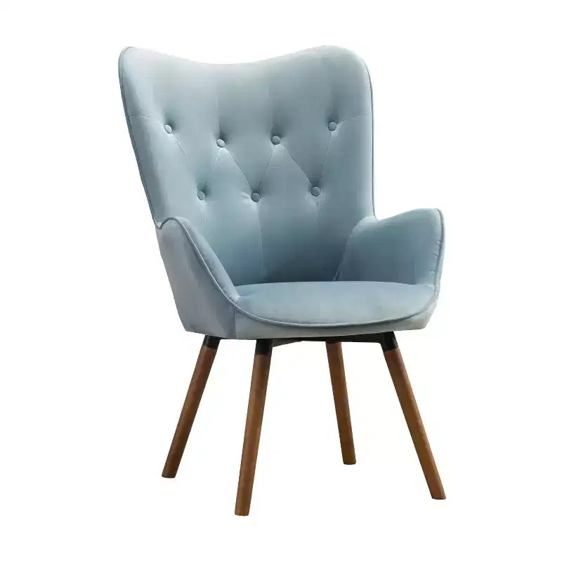 Poltrona Accent Doarnin contemporanea in velluto setoso con bottoni sullo schienale, blu