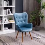 Poltrona Accent Doarnin contemporanea in velluto setoso con bottoni sullo schienale, blu