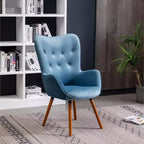 Poltrona Accent Doarnin contemporanea in velluto setoso con bottoni sullo schienale, blu