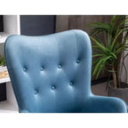 Poltrona Accent Doarnin contemporanea in velluto setoso con bottoni sullo schienale, blu