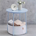 Tavolino Piccolo con Contenitore, Tavolini Rotondi da Salotto, Tavolini per Piccoli Spazi, Camera da Letto Azzurro e Blu Ghiaccio