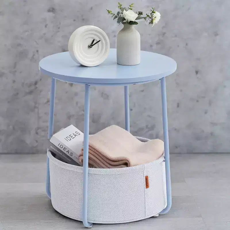 Tavolino Piccolo con Contenitore, Tavolini Rotondi da Salotto, Tavolini per Piccoli Spazi, Camera da Letto Azzurro e Blu Ghiaccio