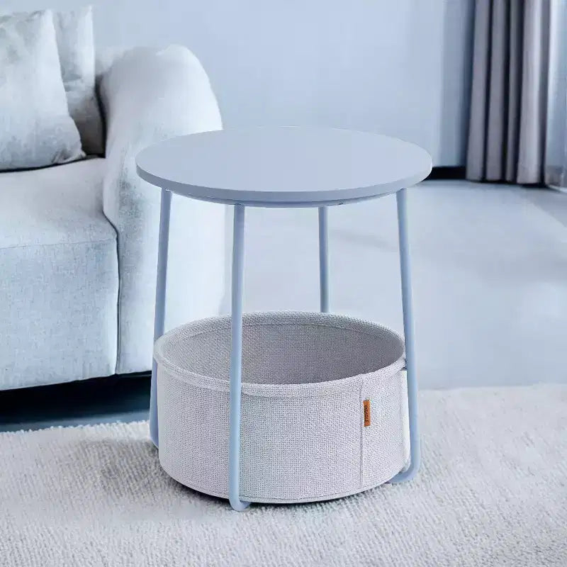 Tavolino Piccolo con Contenitore, Tavolini Rotondi da Salotto, Tavolini per Piccoli Spazi, Camera da Letto Azzurro e Blu Ghiaccio
