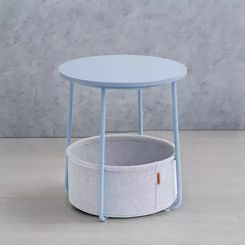 Tavolino Piccolo con Contenitore, Tavolini Rotondi da Salotto, Tavolini per Piccoli Spazi, Camera da Letto Azzurro e Blu Ghiaccio