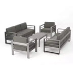 Christopher Knight Home Eleanor Outdoor Aluminum 8 Seater Chat Set with Cushions, Khaki/Silver
