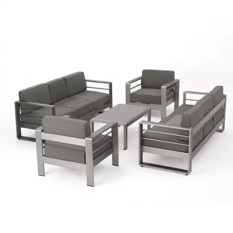 Christopher Knight Home Eleanor Outdoor Aluminum 8 Seater Chat Set with Cushions, Khaki/Silver