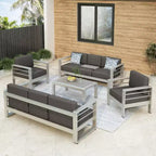 Christopher Knight Home Eleanor Ensemble de conversation extérieur 8 places en aluminium avec coussins, Kaki/Argent