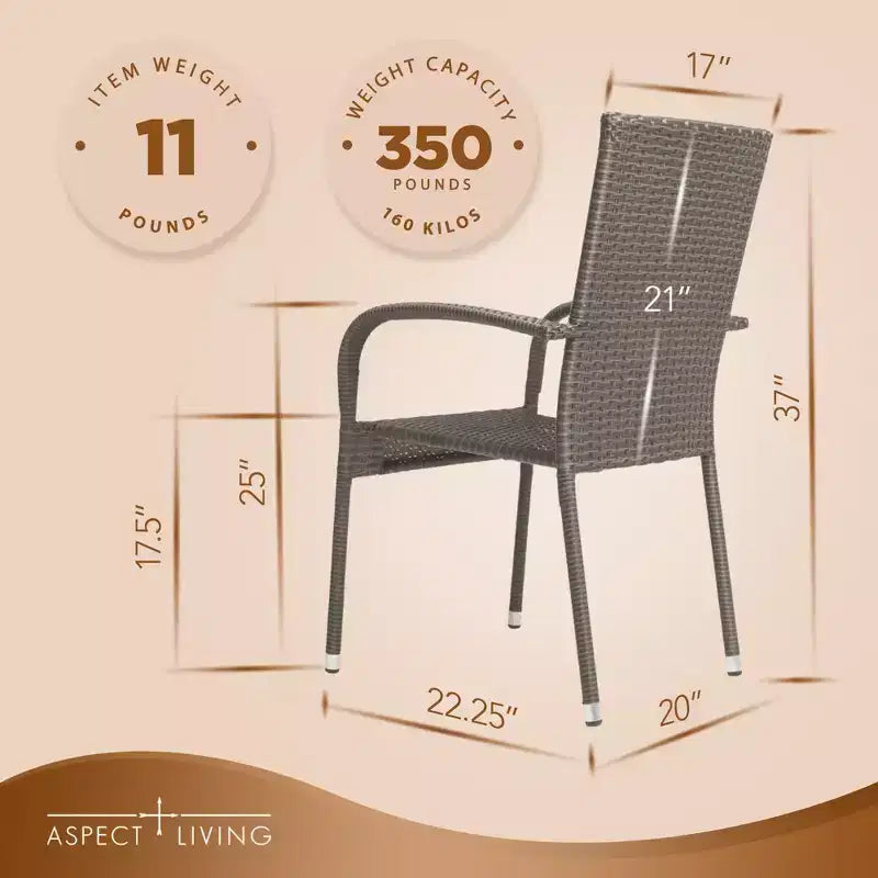 Aspect Living Morgan, sedie impilabili in vimini da esterno, intrecciate a mano, per tutte le stagioni, telaio in acciaio verniciato a polvere, leggere, per portico, cortile, giardino, balcone - Set da 2