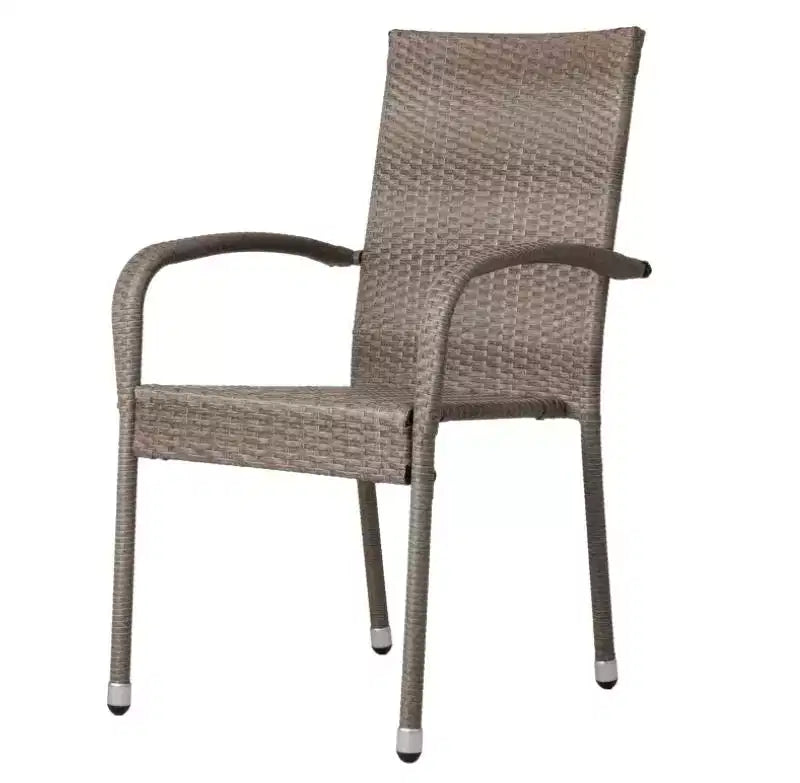 Aspect Living Morgan, sedie impilabili in vimini da esterno, intrecciate a mano, per tutte le stagioni, telaio in acciaio verniciato a polvere, leggere, per portico, cortile, giardino, balcone - Set da 2