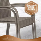 Aspect Living Morgan, sedie impilabili in vimini da esterno, intrecciate a mano, per tutte le stagioni, telaio in acciaio verniciato a polvere, leggere, per portico, cortile, giardino, balcone - Set da 2
